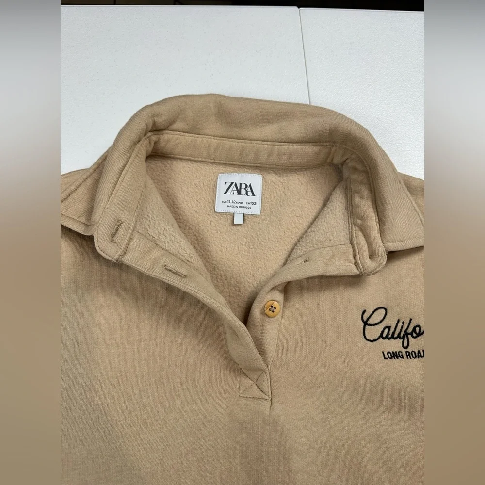 Zara Girls Beige Polo Sweatshirt California Long Road Trip‎ Size 11-12 Years